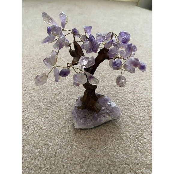 Amethyst Gemstone Bonsai Tree on Amethyst Cluster - Picture 1 of 9